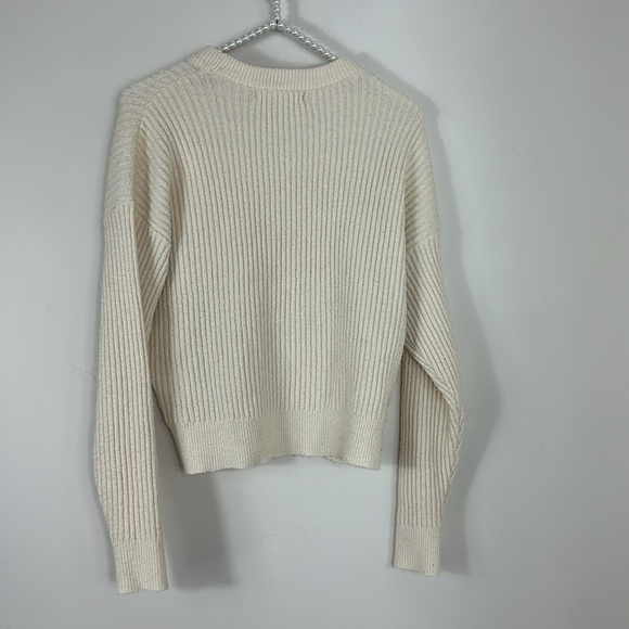 Elodie Cream Crewneck Cropped Ribbed Sweater Medium - Picture 5 of 6